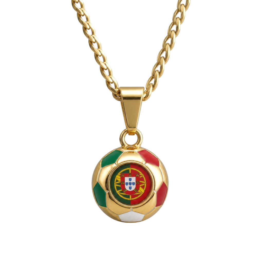 Portugal Soccer Necklace - 18K Gold Plated Soccer Ball Pendant, Soccer Fan Gift