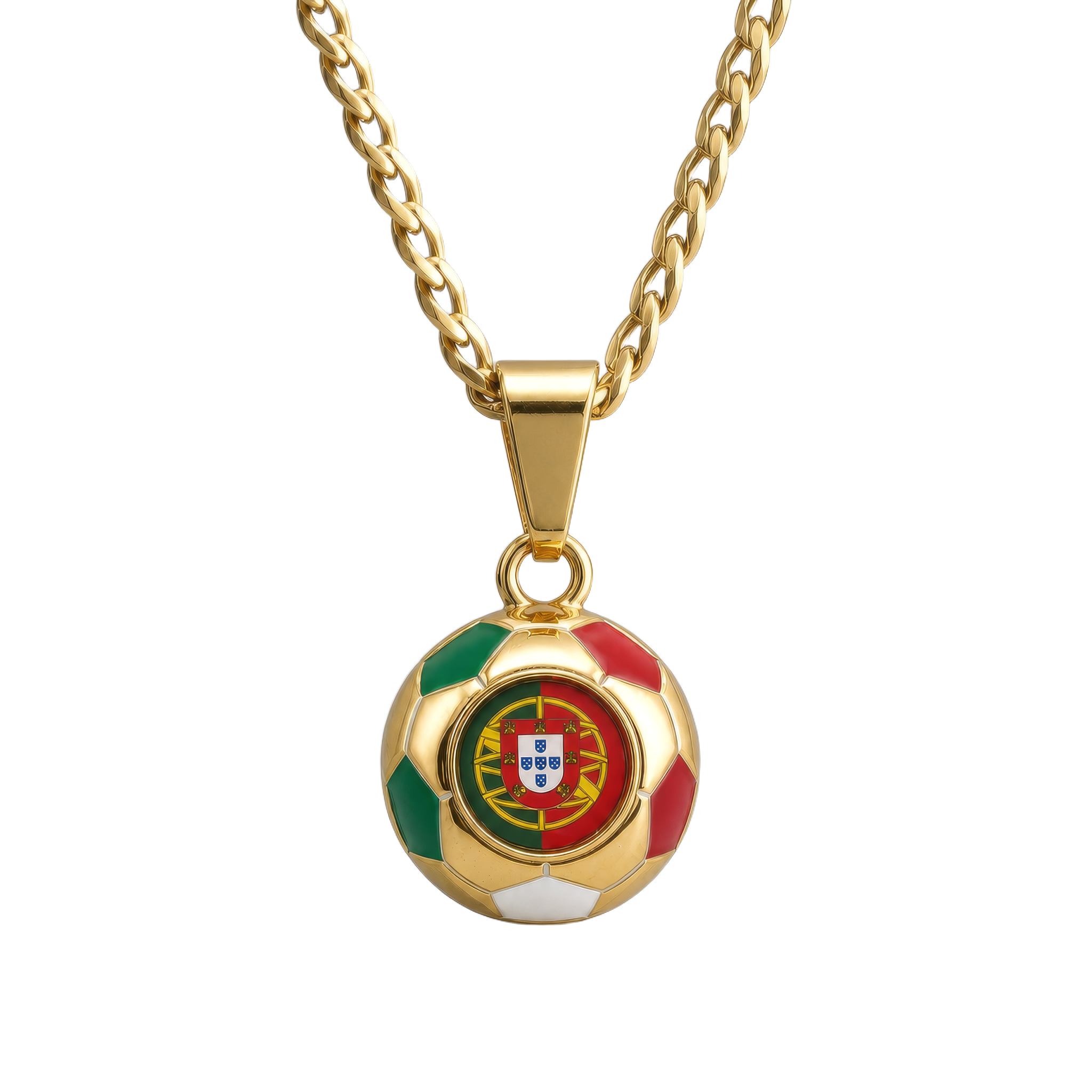 Portugal Soccer Necklace - 18K Gold Plated Soccer Ball Pendant, Soccer Fan Gift
