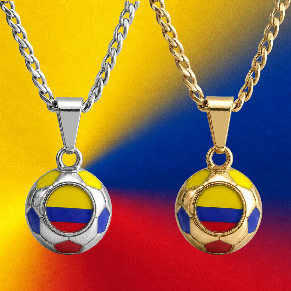 Colombia Soccer Necklace - Stainless Steel Soccer Ball Pendant, Soccer Fan Gift