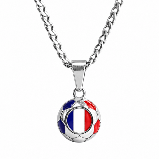 France Soccer Necklace - Stainless Steel Soccer Ball Pendant, Soccer Fan Gift